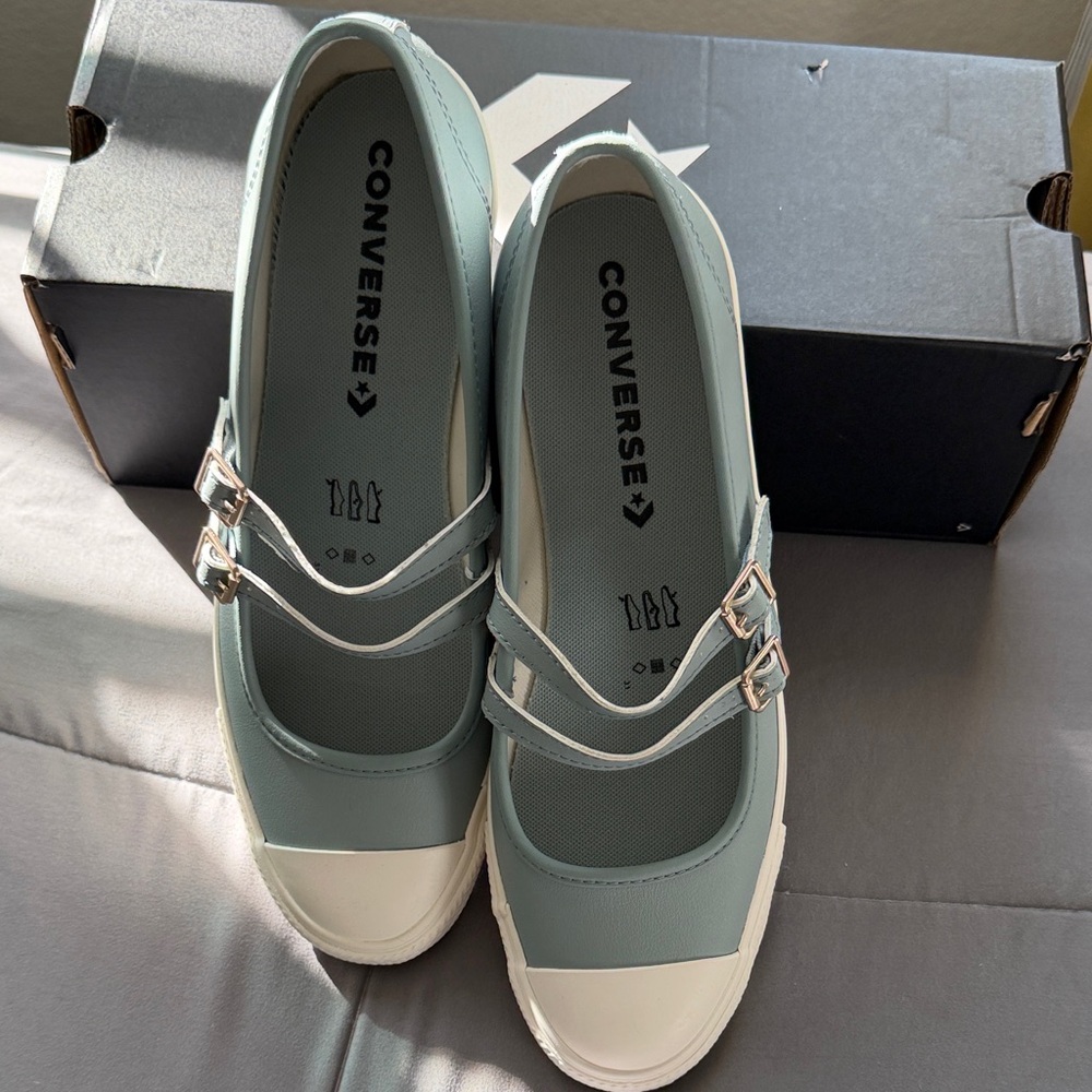Converse Women's Light Teal Double Strap Dainty Mary Jane Slip sneakers